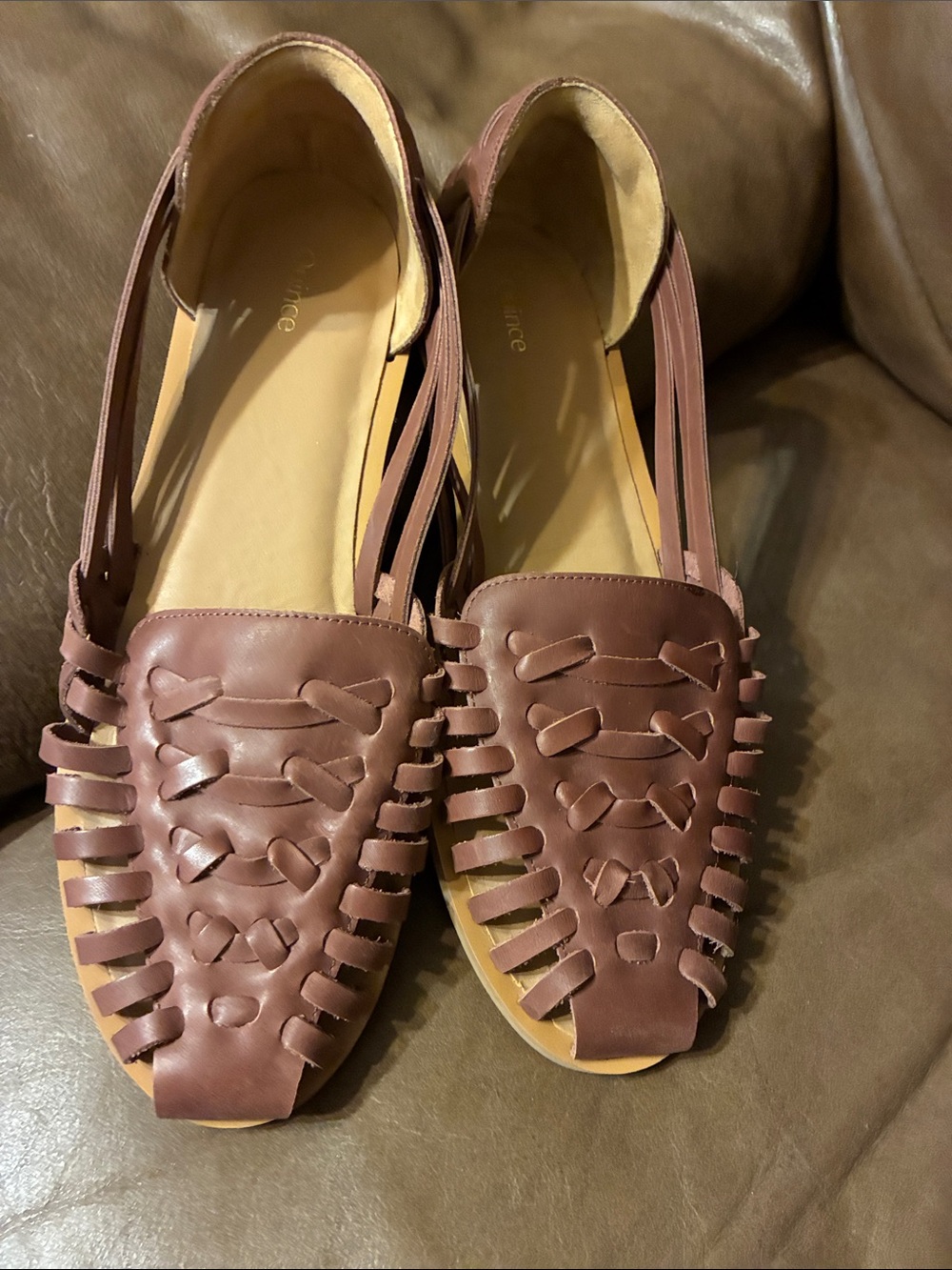 Quince Women's Woven Leather Flats in Brown